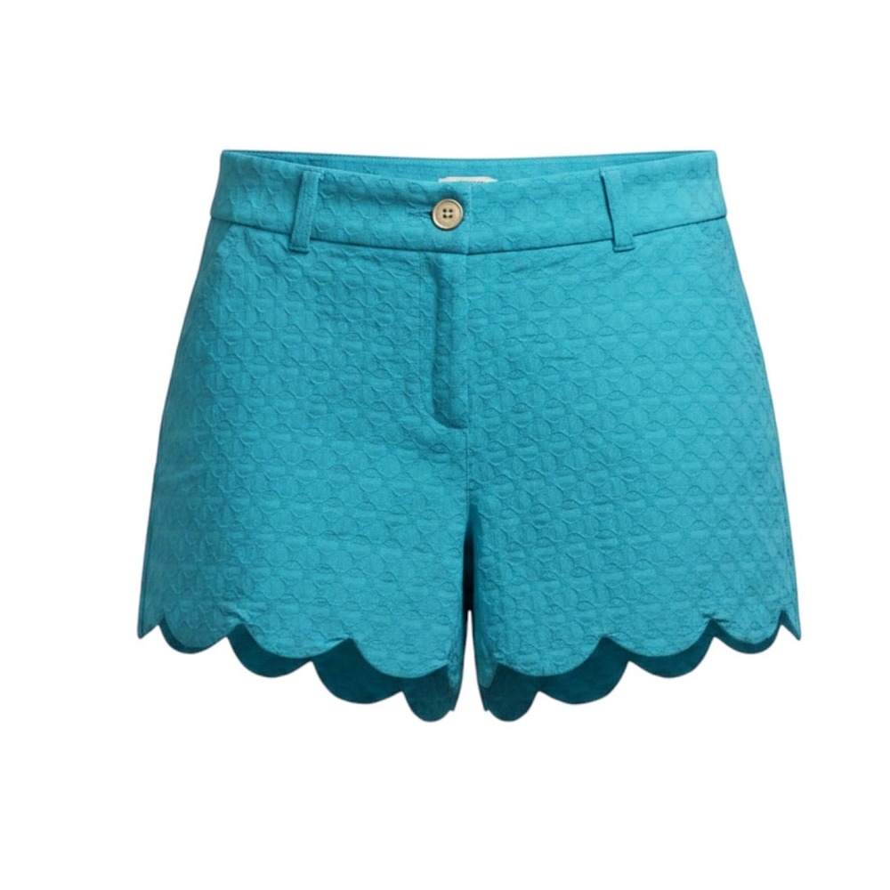 Crown & Ivy Shelby Shorts 10 Turquoise Scalloped Hem Textured Geometric Preppy